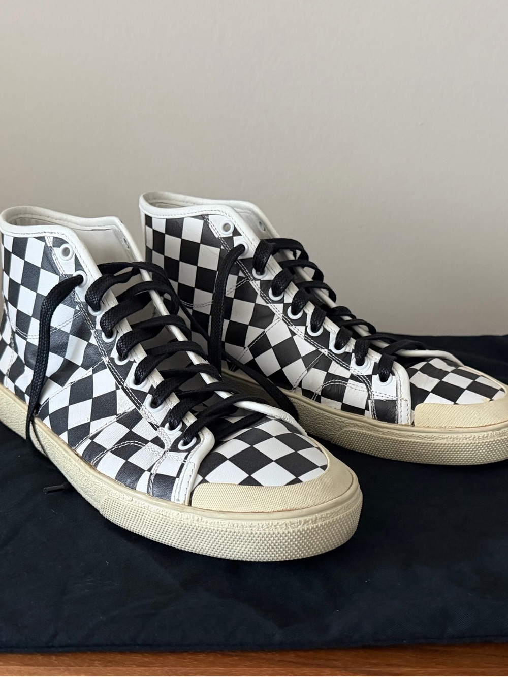 High-Top Checkerboard Canvas Sneakers - Black/White